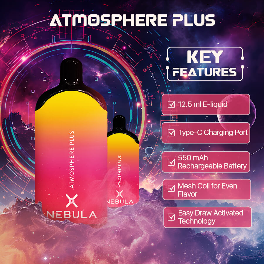 Nebula Atmosphere Plus 0% 5000 Puffs - Strawberry Banana - Features