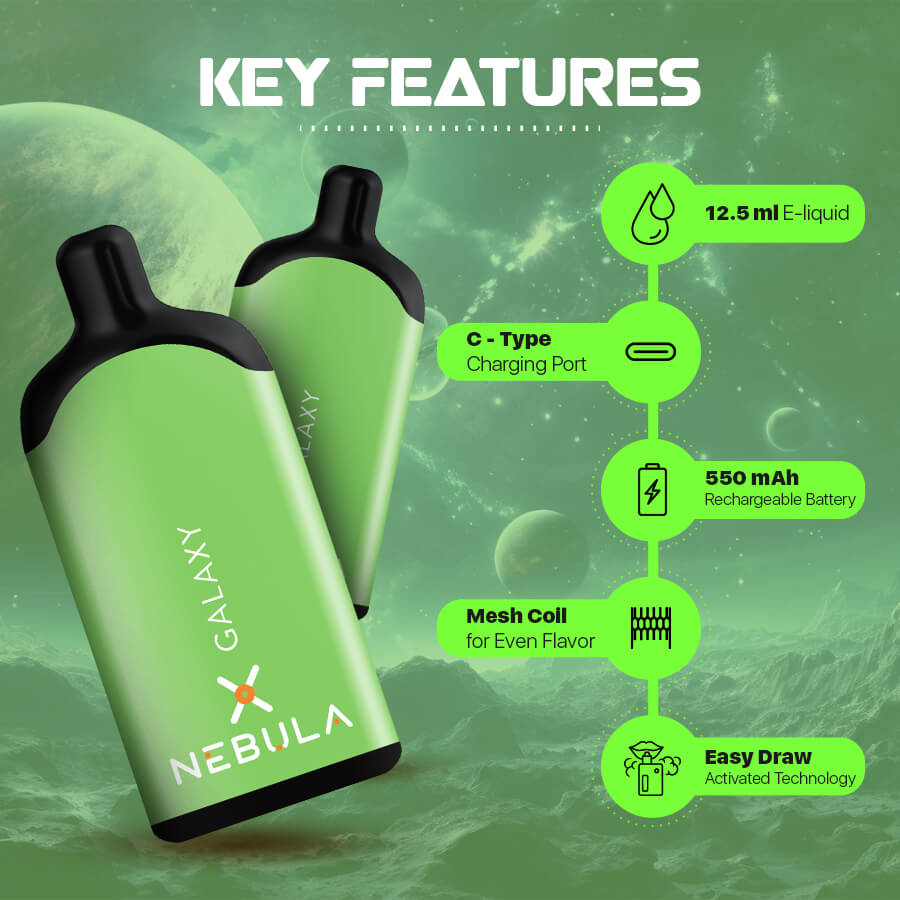 Nebula Galaxy 5% 5000 Puffs Disposable Vape Melon Ice Features