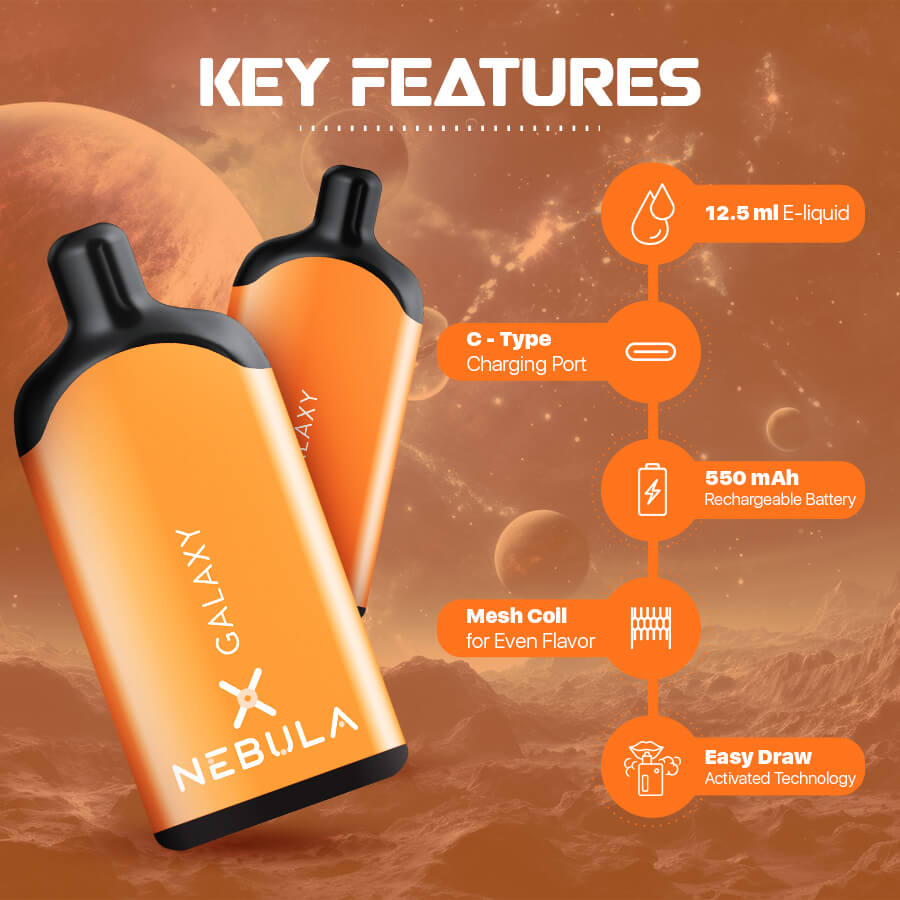 Nebula Galaxy 5% 5000 Puffs Disposable Vape Peach Ice Features