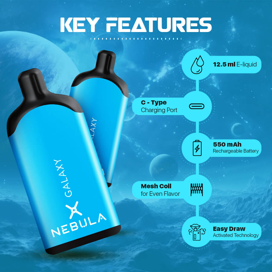 Nebula Galaxy 5% 5000 Puffs Vape Blue Razz - Features