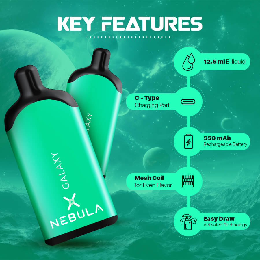 Nebula Galaxy 5% 5000 Puffs Disposable Vape Menthol Features