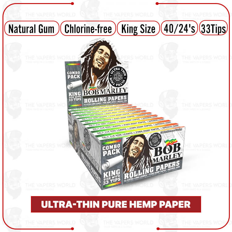 Bob Marley Ultra Thin PH Rolling Paper + 33 Tips King Size