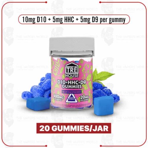 TRĒ House D10/HHC/D9 400MG Blue Raspberry Gummies – 20 Count