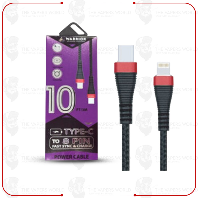 Type C To 8 Pin Charge / Data Sync 10 Ft. 3m Cable (Premium)
