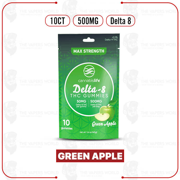 Cannabis Life Delta-8 Green Apple Gummies – 500mg (10ct)