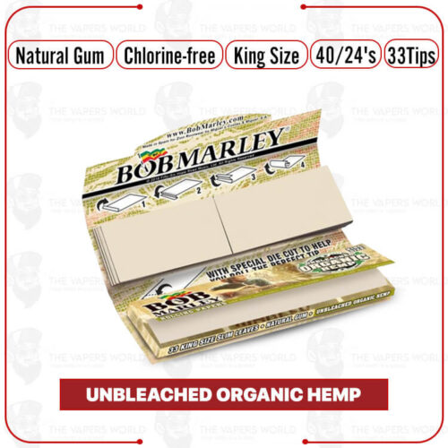 Bob Marley Unbleached Organic Rolling Paper + 33 Tips King Size