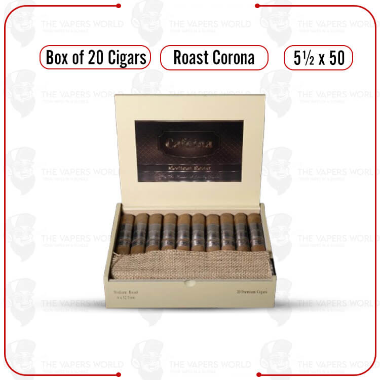 Infused Cigars: Cafeina Medium Roast Corona 5.5x50 Box of 20 Cigars