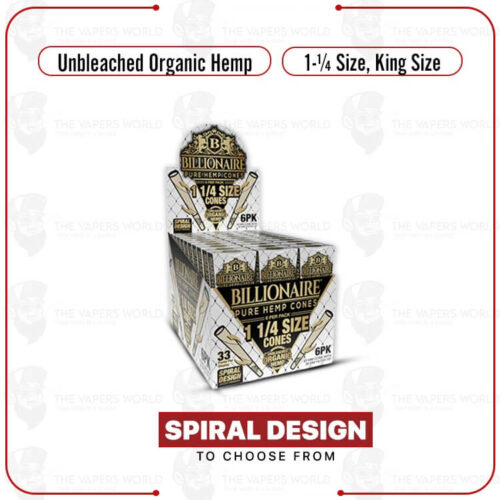Billionaire – Unbleached Organic – Pre-Rolled Cone – 18/33’s